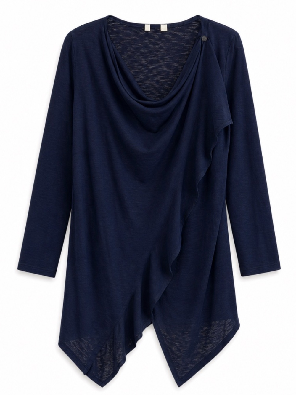 Maurices Navy Blue Shark-bite Hem Draped 3/4 Sleeve Cardigan – Size Large GUC